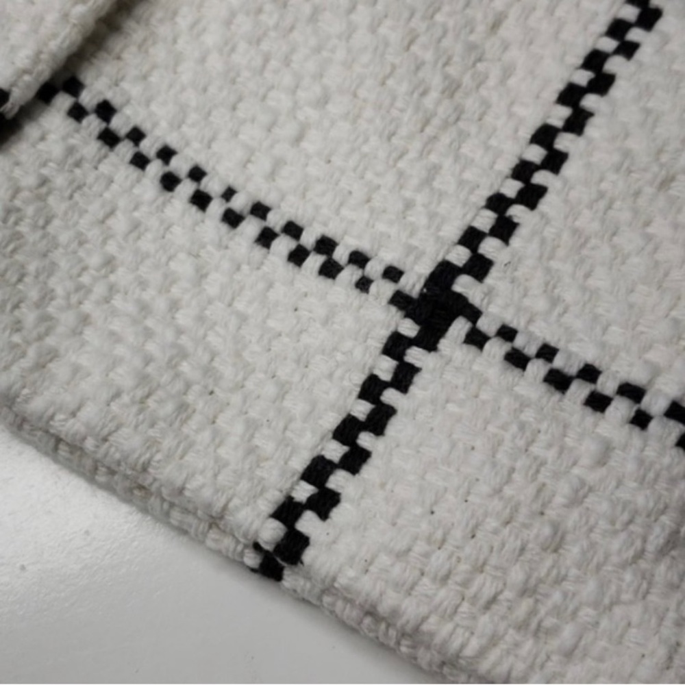 NEW ! Hearth & Hand Windowpane Woven Plaid Poms Gray/ Cream Stocking - Picture 5 of 6